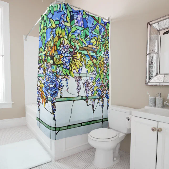 Vintage Tiffany Stained Glass Wisteria Floral Art Shower Curtain Zazzle