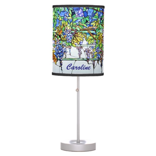 Vintage Tiffany Stained Glass Wisteria Floral Art Table Lamp
