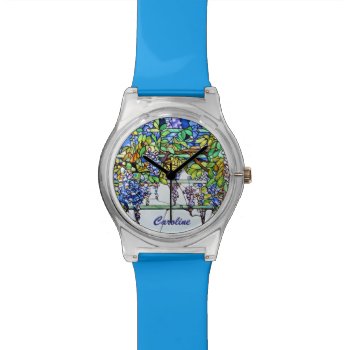 Vintage Tiffany Stained Glass Wisteria Floral Art Wristwatch by riverme at Zazzle