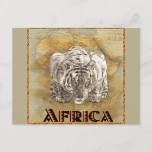 Vintage Tiger Africa Travel Map Postcard