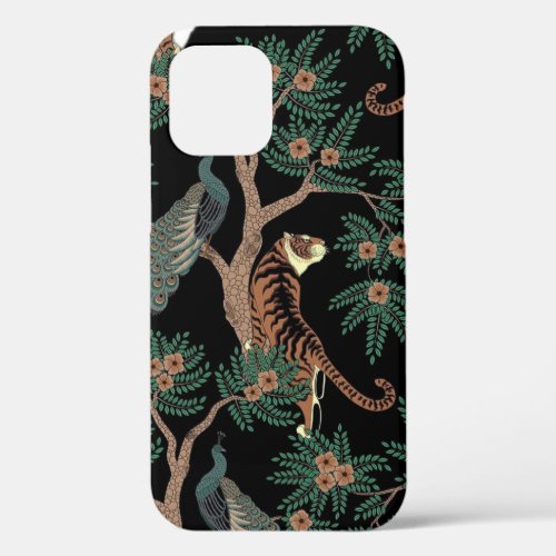 Vintage tiger and peacock Case_Mate iPhone 12 Case