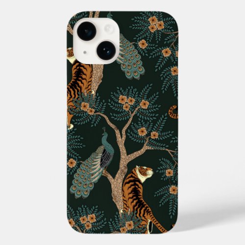 Vintage tiger and peacock Case_Mate iPhone 14 case
