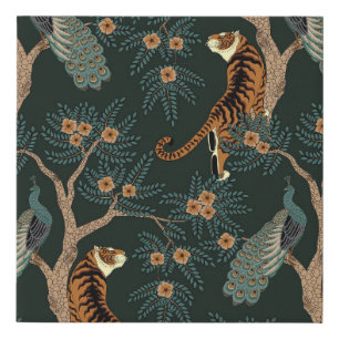 Vintage tiger and peacock faux canvas print