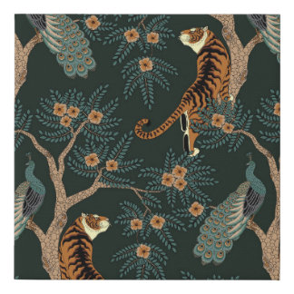 Vintage tiger and peacock faux canvas print