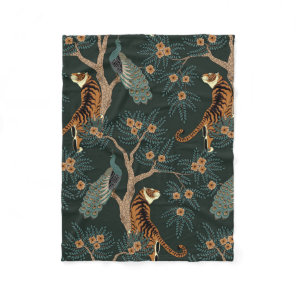 Vintage tiger and peacock fleece blanket