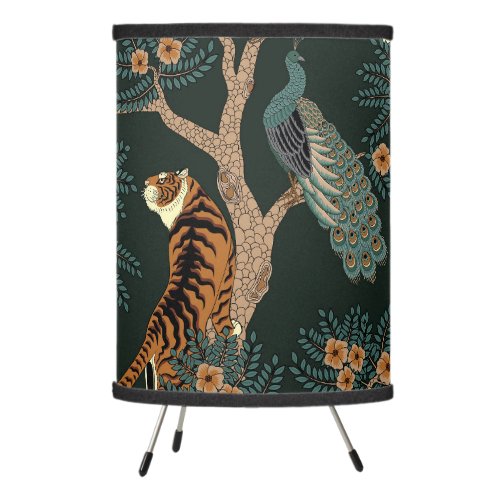 Vintage tiger and peacock lamp