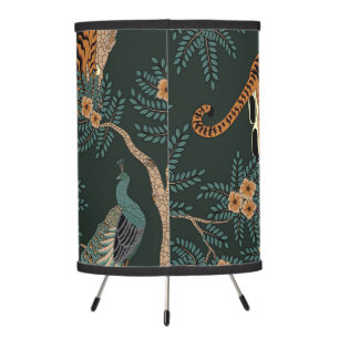 Vintage tiger and peacock lamp