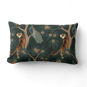 Vintage tiger and peacock lumbar pillow