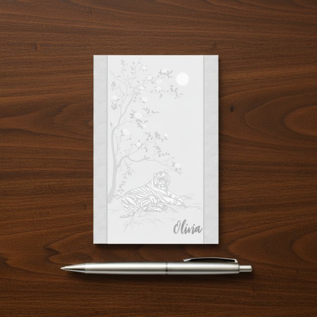 Vintage Tiger Art Post-it notes with Custom Name (Faded tiger art post-it notes with custom name.)
