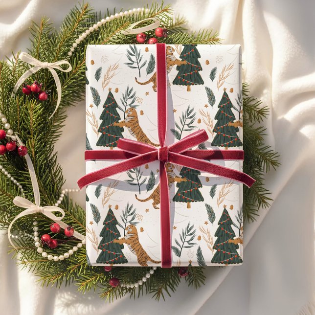 Vintage Tiger Christmas Tree Wrapping Paper (Creator Uploaded)