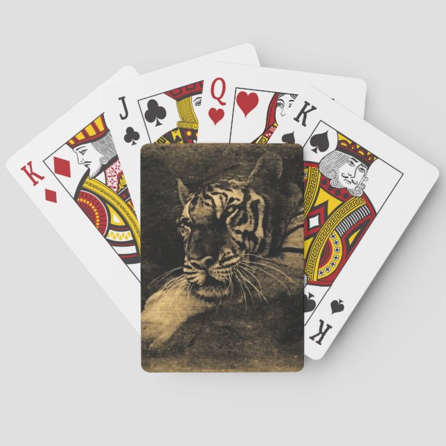 Vintage Tiger Face Close-Up Poker Cards (Back)