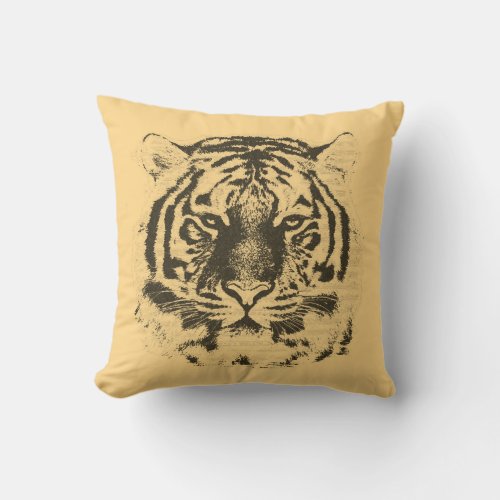 Vintage Tiger Face Throw Pillow