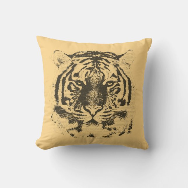 Vintage Tiger Face Throw Pillow (Front)