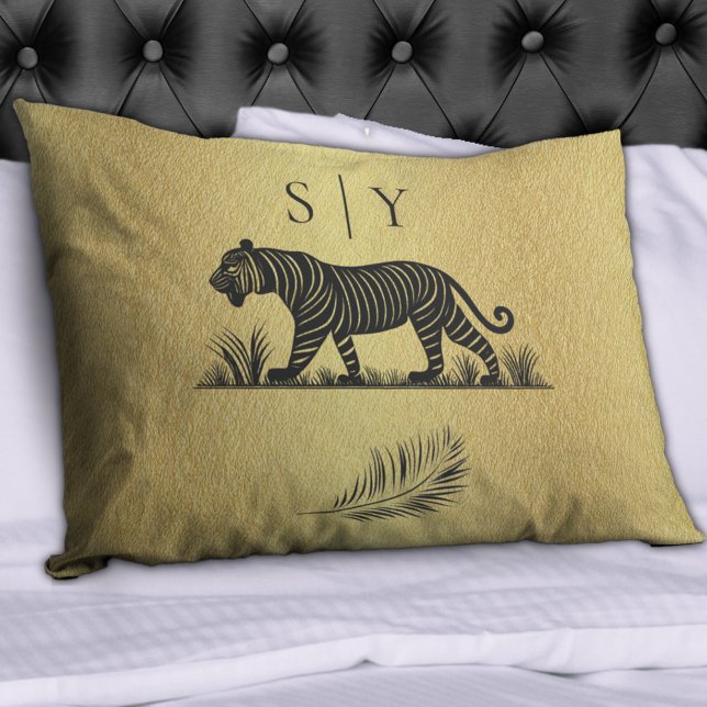  Vintage Tiger Gold Monogram Personalized Pillow Case (Creator Uploaded)
