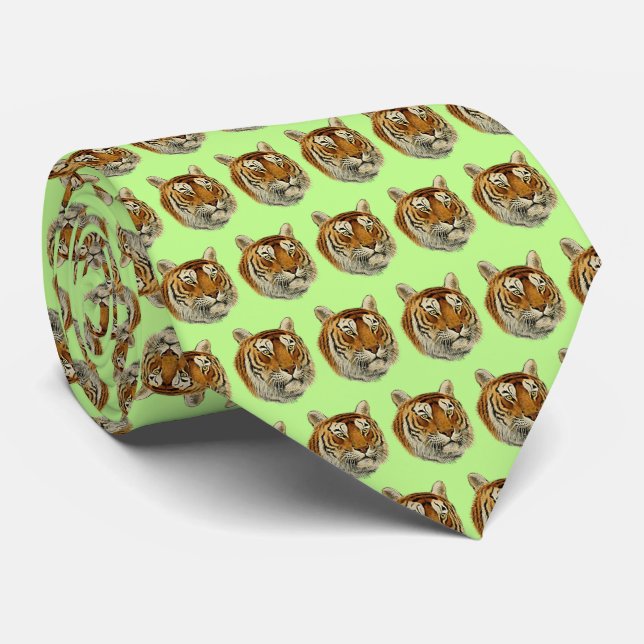 Vintage Tiger Head Pistachio Green BG Neck Tie (Rolled)