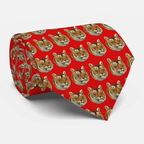 Vintage Tiger Head Red BG Neck Tie