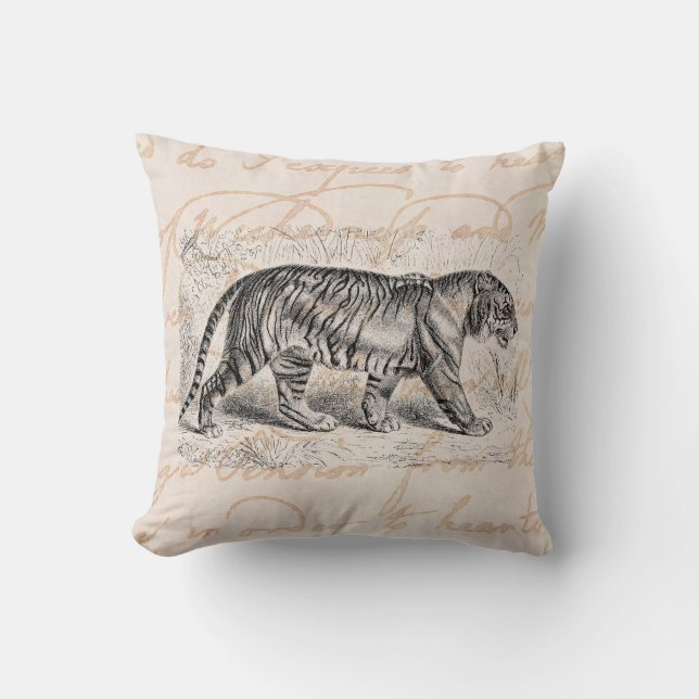 Vintage Tiger Illustration Tigers Template Throw Pillow (Front)