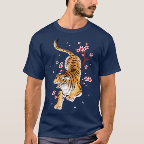 Vintage Tiger Japanese Cherry Blossom Flower  T_Shirt