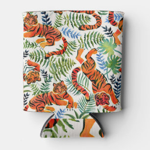 Vintage Tiger Jungle Watercolor Can Cooler