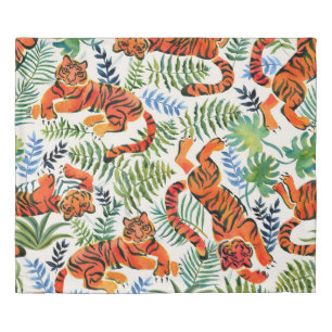 Vintage Tiger Jungle Watercolor Duvet Cover