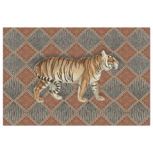 Vintage Tiger Leather Snake Skin Black Decoupage Tissue Paper