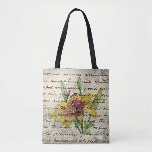 Vintage Tiger Lily Floral Ephemera Tote Bag