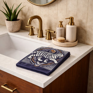 Vintage Tiger Navy Blue Bath Towel Set
