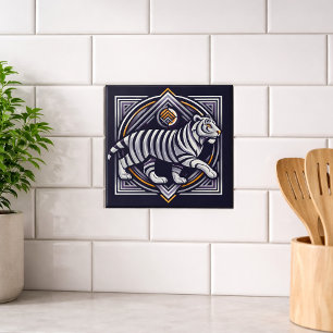 Vintage Tiger Navy Blue Ceramic Tile