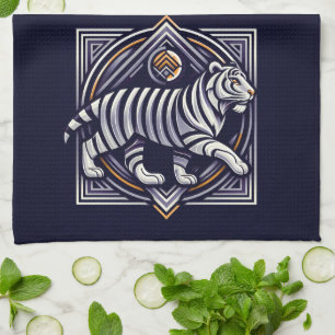 Vintage Tiger Navy Blue Kitchen Towel