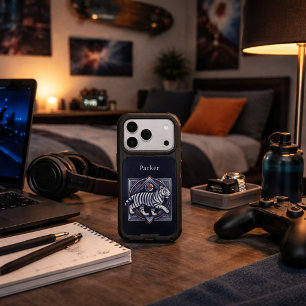 Vintage Tiger Navy Blue iPhone 17 Pro Case