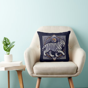 Vintage Tiger Navy Blue Throw Pillow