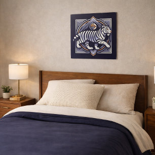 Vintage Tiger Navy Blue Wood Wall Art