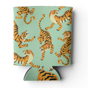 Vintage Tiger Print Seamless Pattern Can Cooler