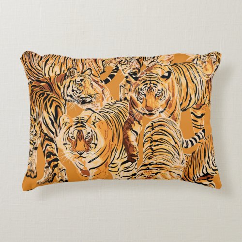 Vintage Tiger Safari Wildlife Pattern Accent Pillow