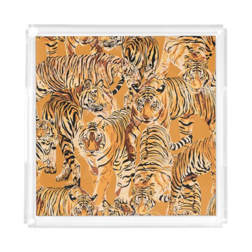 Vintage Tiger Safari Wildlife Pattern Acrylic Tray
