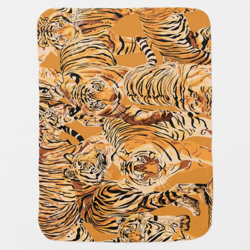 Vintage Tiger Safari Wildlife Pattern Baby Blanket