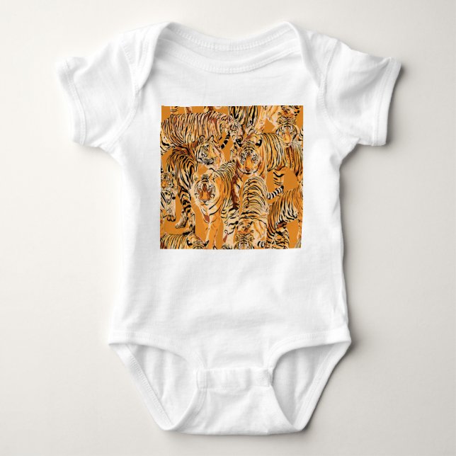 Vintage Tiger Safari Wildlife Pattern Baby Bodysuit (Front)