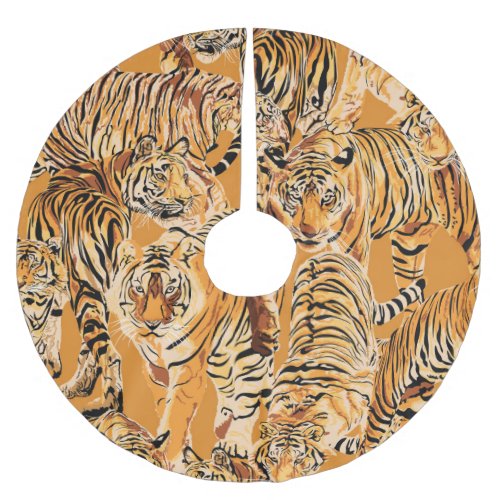 Vintage Tiger Safari Wildlife Pattern Brushed Polyester Tree Skirt