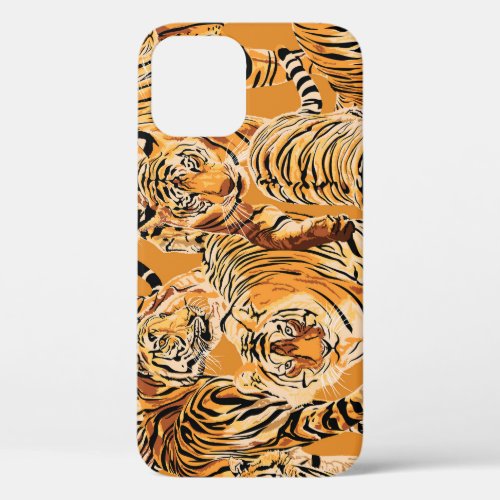 Vintage Tiger Safari Wildlife Pattern iPhone 12 Case