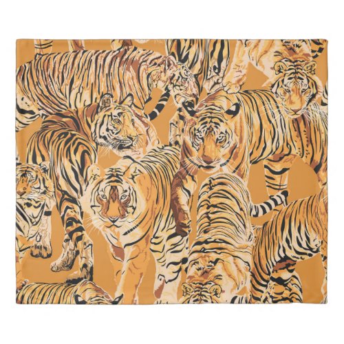 Vintage Tiger Safari Wildlife Pattern Duvet Cover