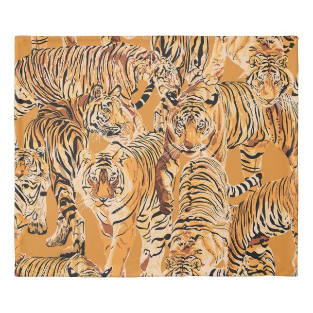 Vintage Tiger Safari Wildlife Pattern Duvet Cover (Front)
