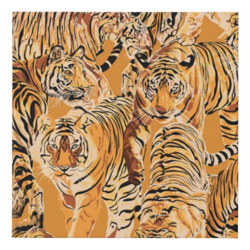 Vintage Tiger Safari Wildlife Pattern Faux Canvas Print