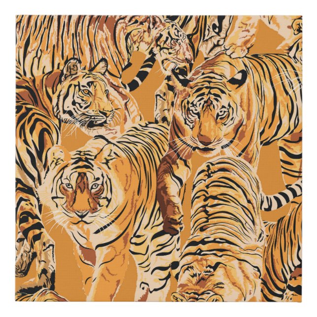 Vintage Tiger Safari Wildlife Pattern Faux Canvas Print (Front)