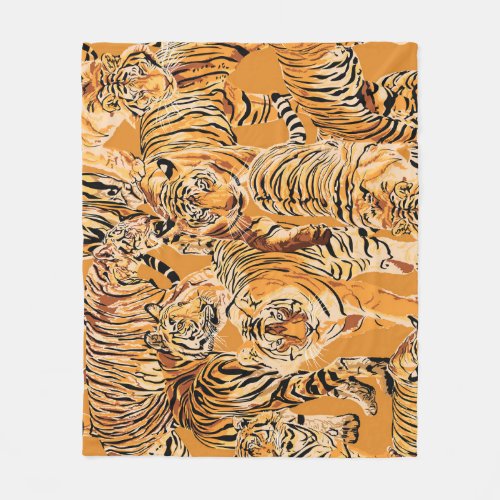 Vintage Tiger Safari Wildlife Pattern Fleece Blanket