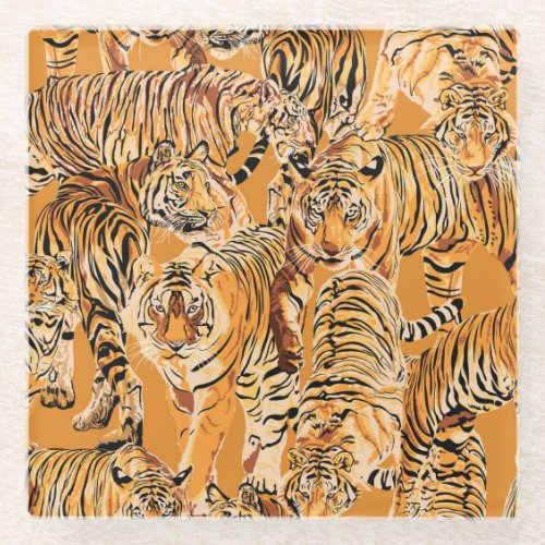 Vintage Tiger Safari Wildlife Pattern Glass Coaster