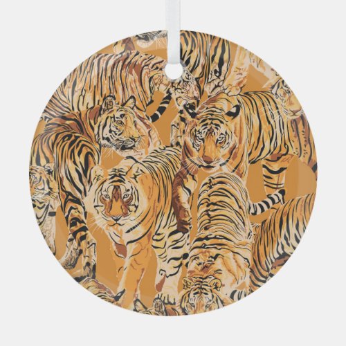Vintage Tiger Safari Wildlife Pattern Glass Ornament