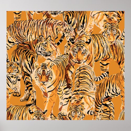 Vintage Tiger Safari Wildlife Pattern Poster