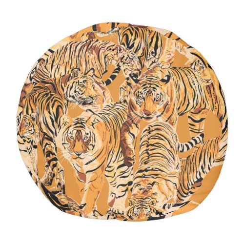 Vintage Tiger Safari Wildlife Pattern Pouf