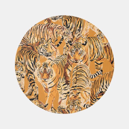 Vintage Tiger Safari Wildlife Pattern Rug