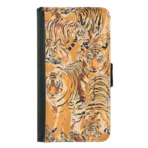 Vintage Tiger Safari Wildlife Pattern Samsung Galaxy S5 Wallet Case